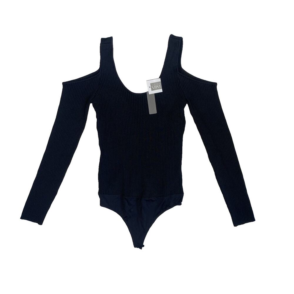Intermix Bodysuit Womens Large NEW Black Jayce Ribbed Stretchy Going Out Blouse